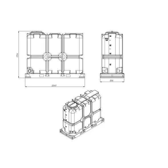 Емкость ST 2000л с патрубками 100мм под плотность до 1.5 г/см3 синяя в обрешетке
