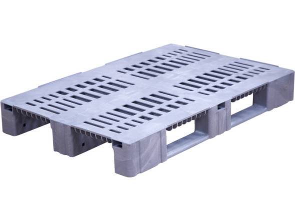 Паллет (поддон) пластиковый перфорированный на 3-х полозьях, 1200х800х150 мм, синий [1200800150-02]